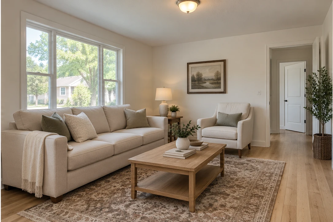 A bright, thoughtfully staged room